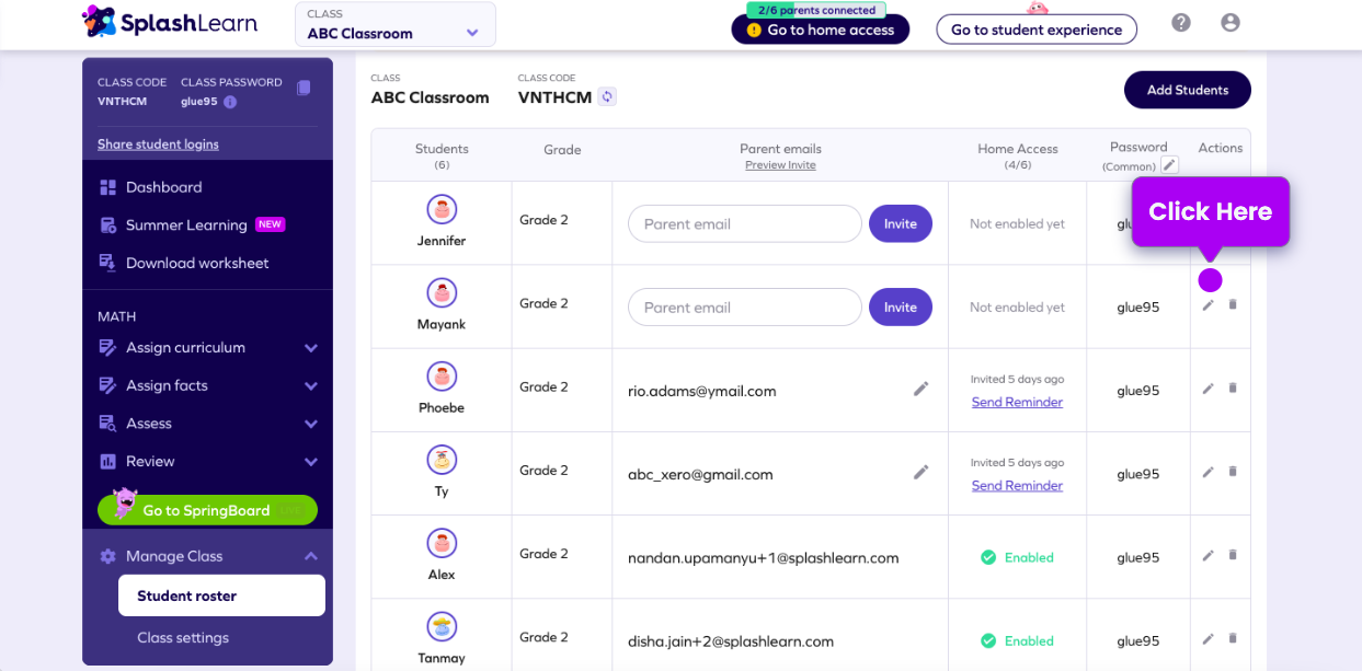 How can teachers change/update student information in SplashLearn