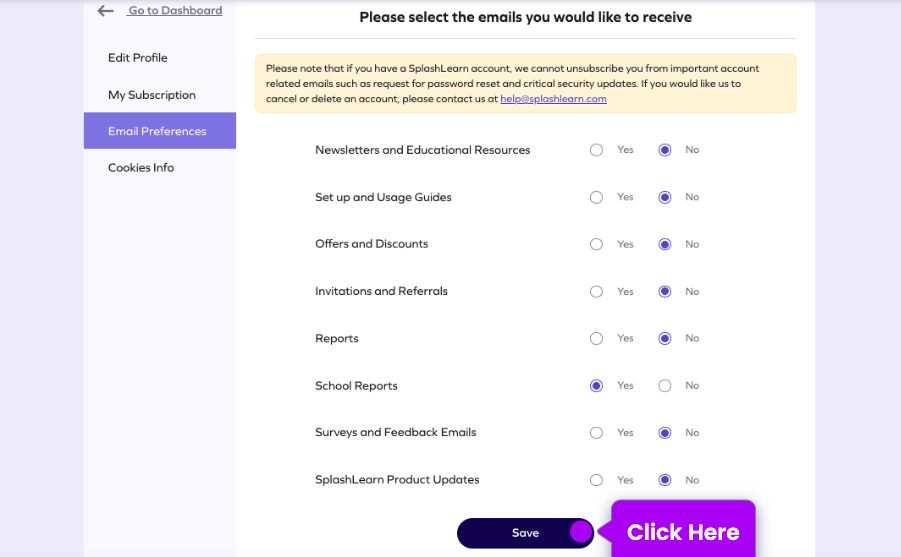How can teachers unsubscribe from emails? SplashLearn