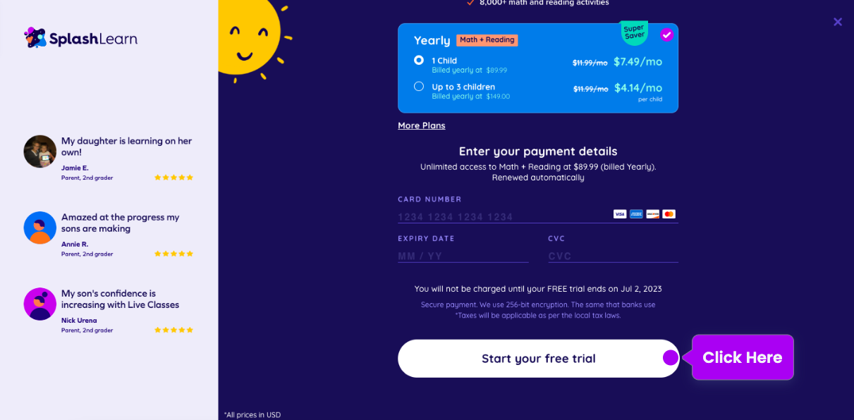 How can parents avail free trial? SplashLearn