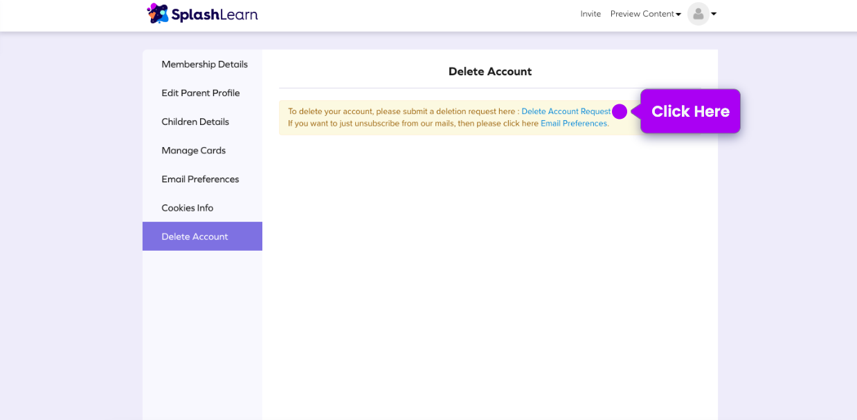 How to delete a parent account? SplashLearn