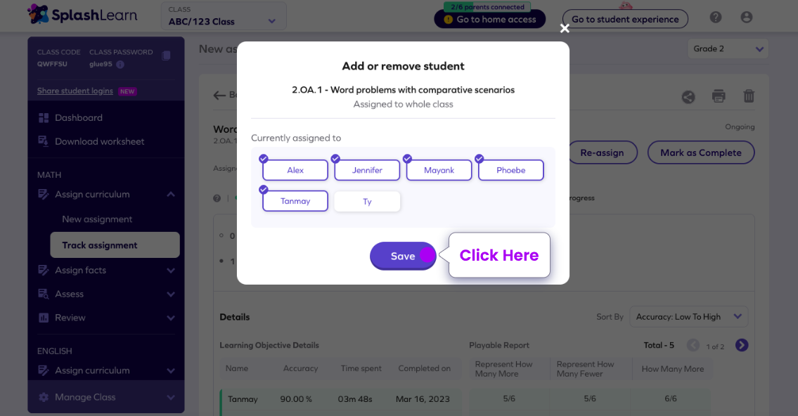 How teachers can edit, mark as complete, or delete assignments