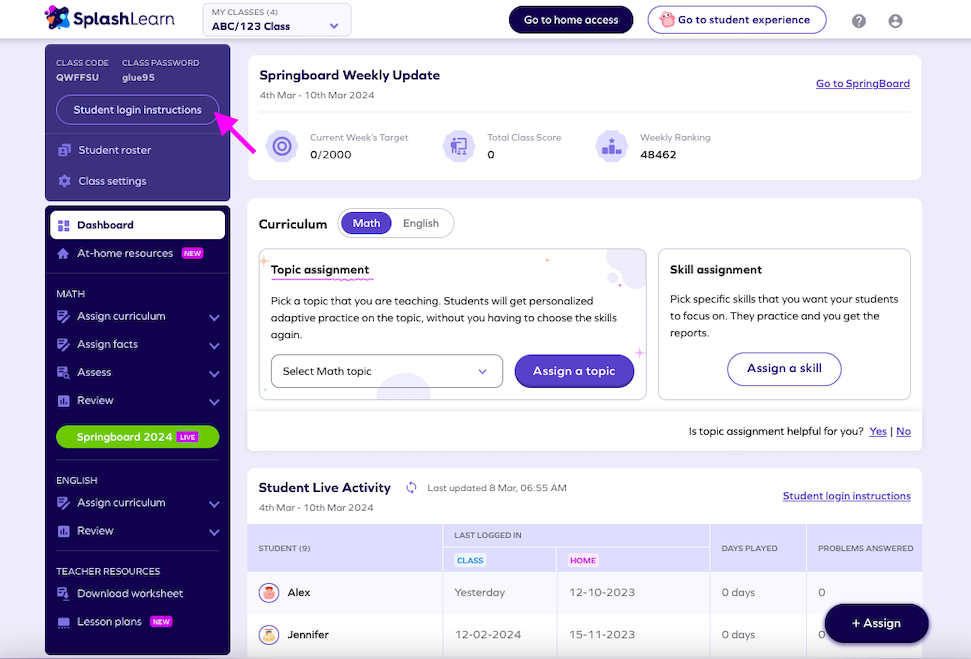 What is class code and how teachers can change it splashlearn