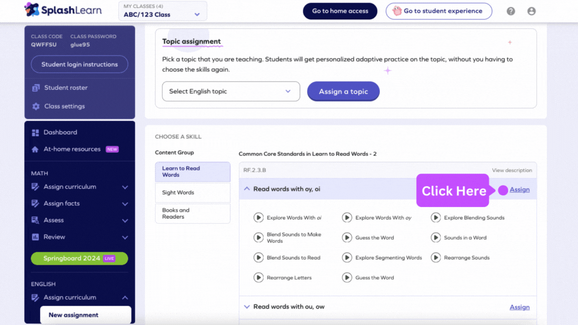 How can a teacher assign ELA/Reading assignments to the students