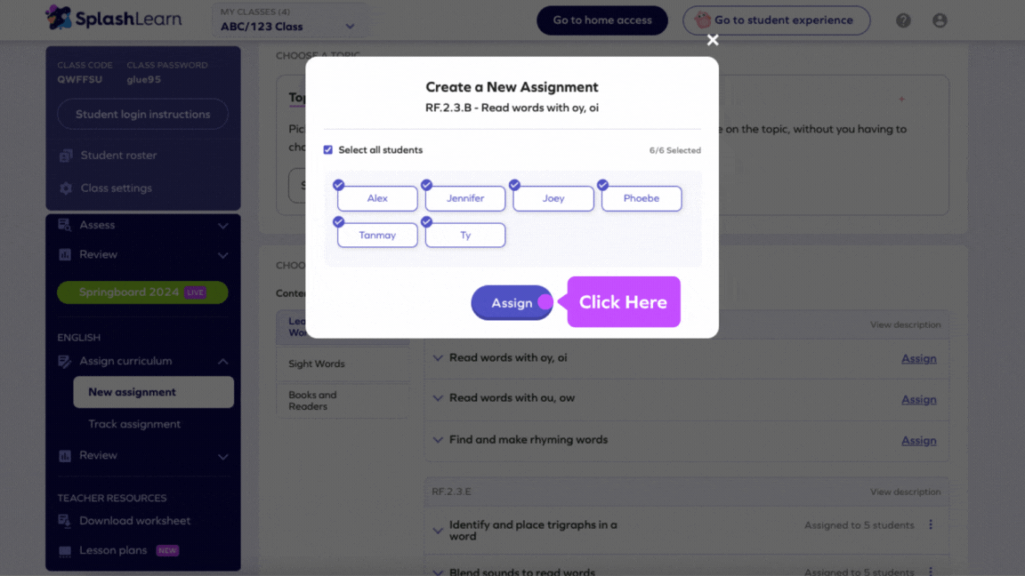 How can a teacher assign ELA/Reading assignments to the students