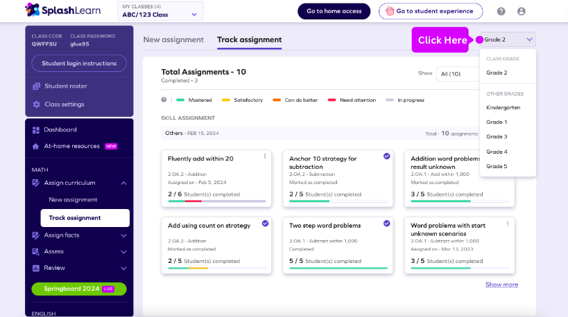 How can teachers track the assigned Math practice? – SplashLearn