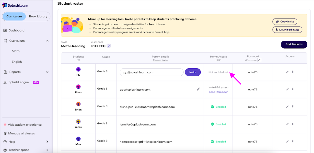 How can the teacher enable home access for students? – SplashLearn
