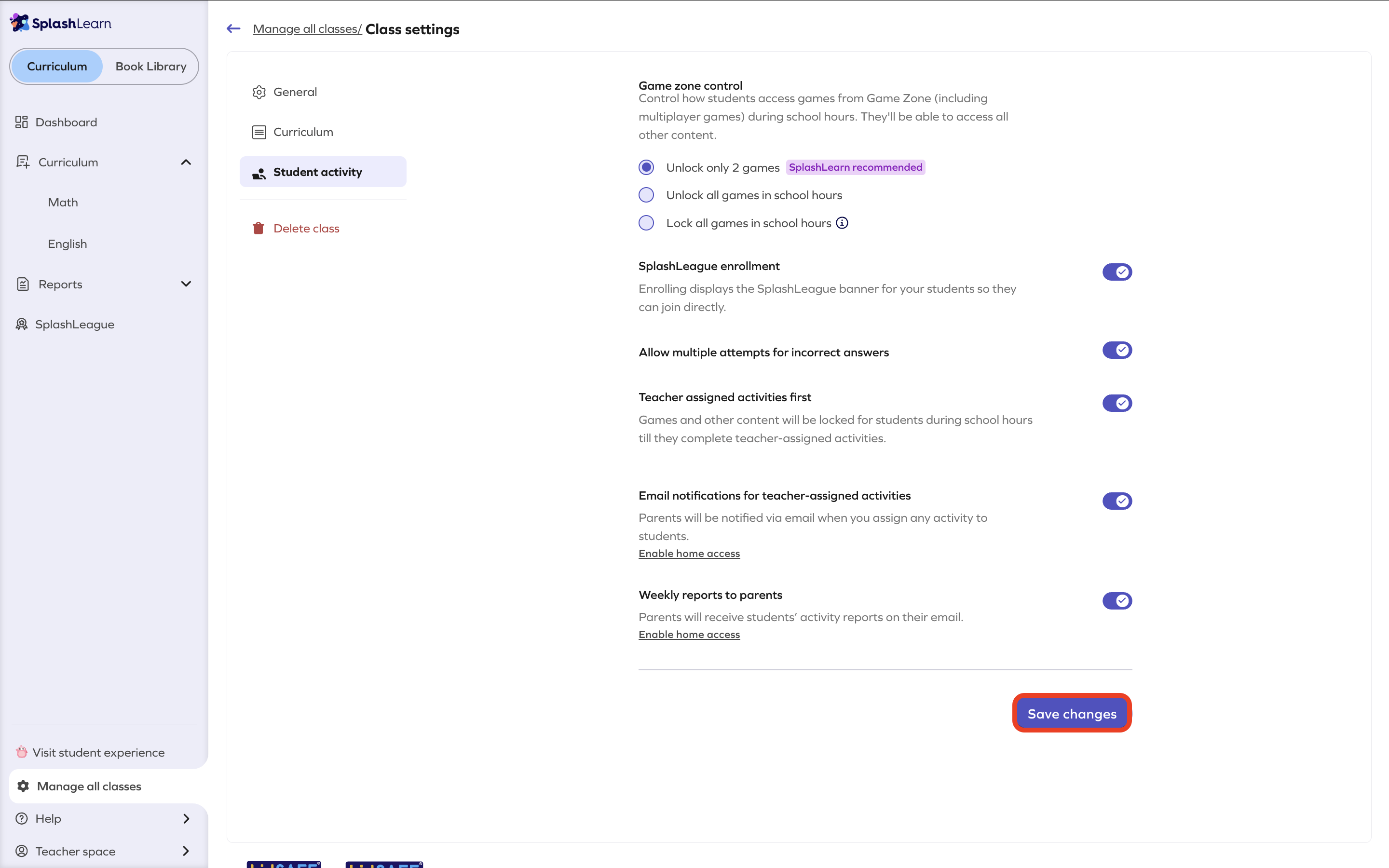 B2B > Student activity > Save changes.png