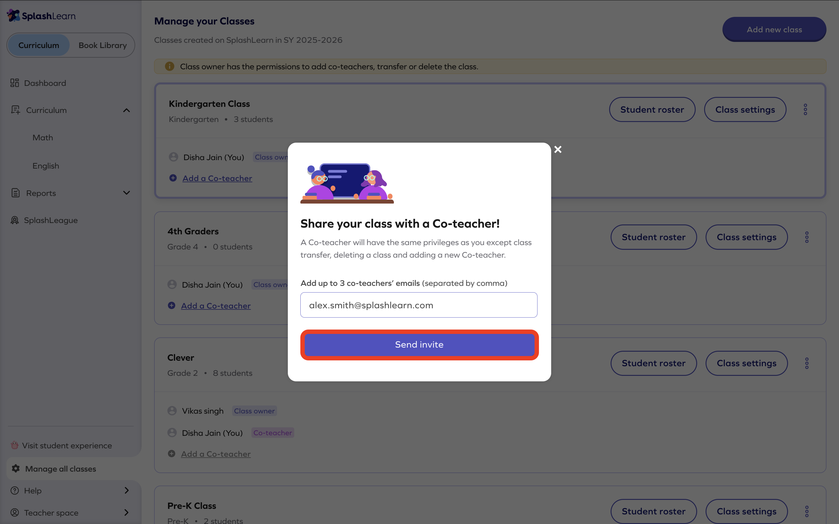 Add a co-teacher > Click send invite.png