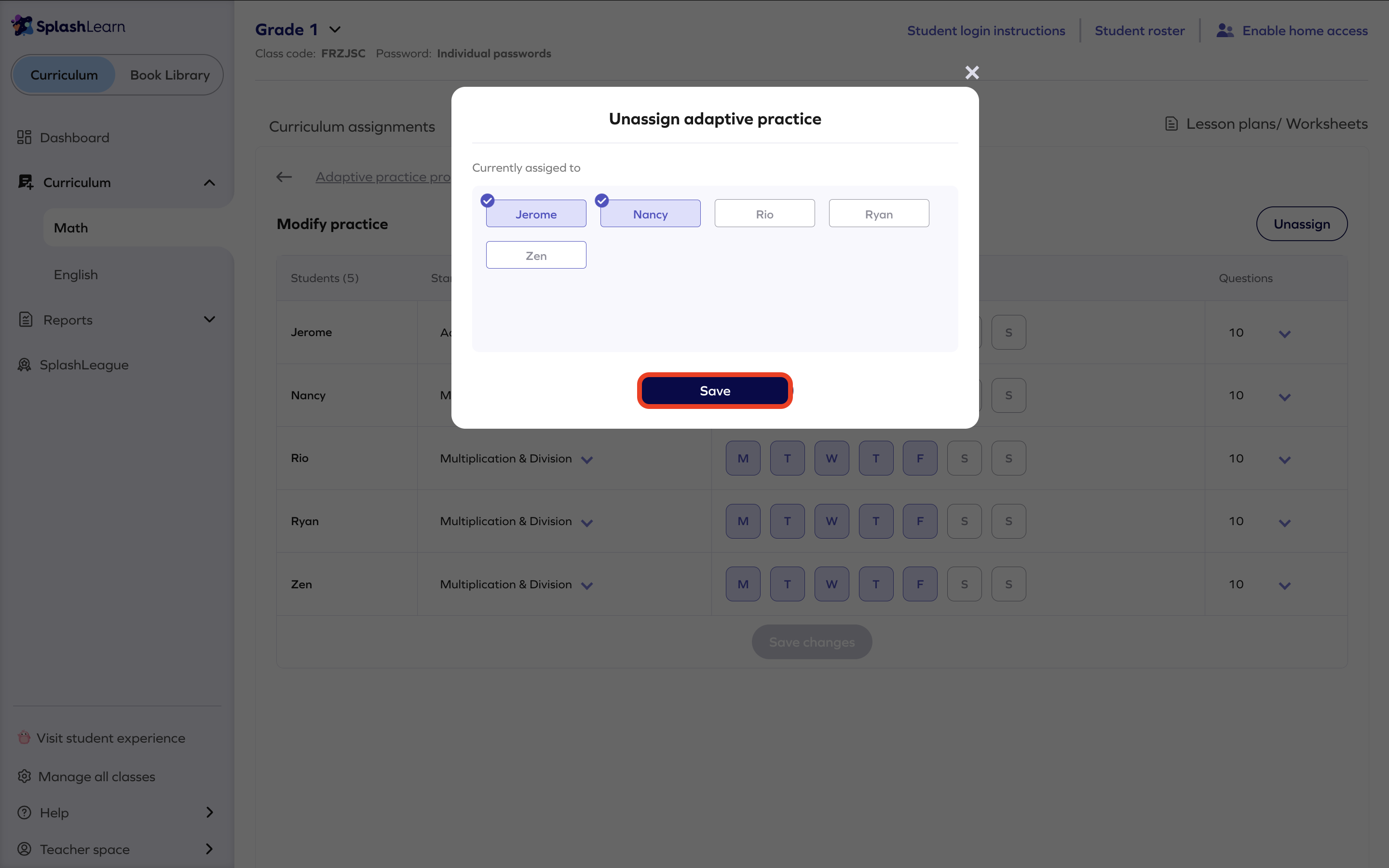 Math Facts > Select students to unassign.png