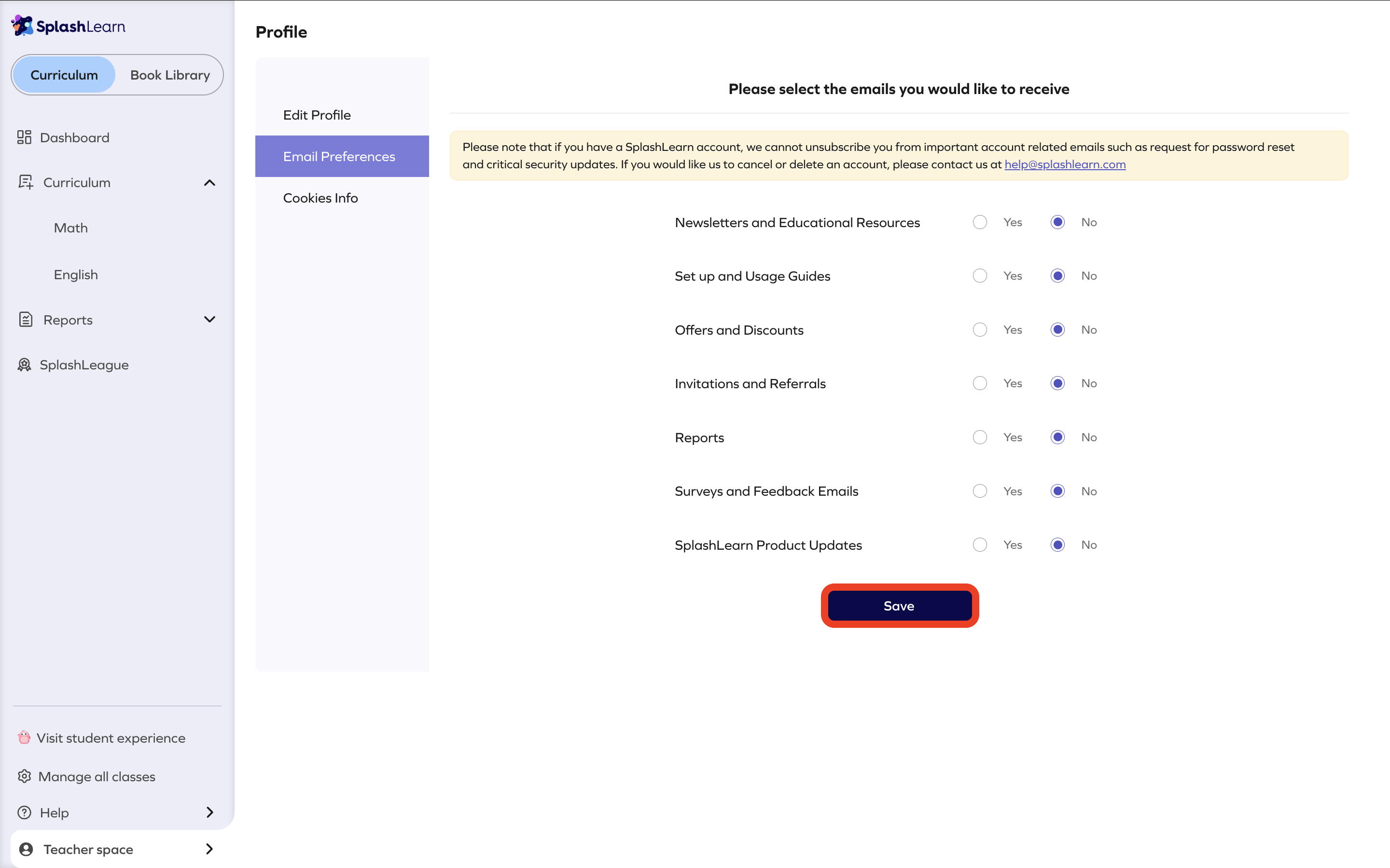 Email preferences > Click Save.png
