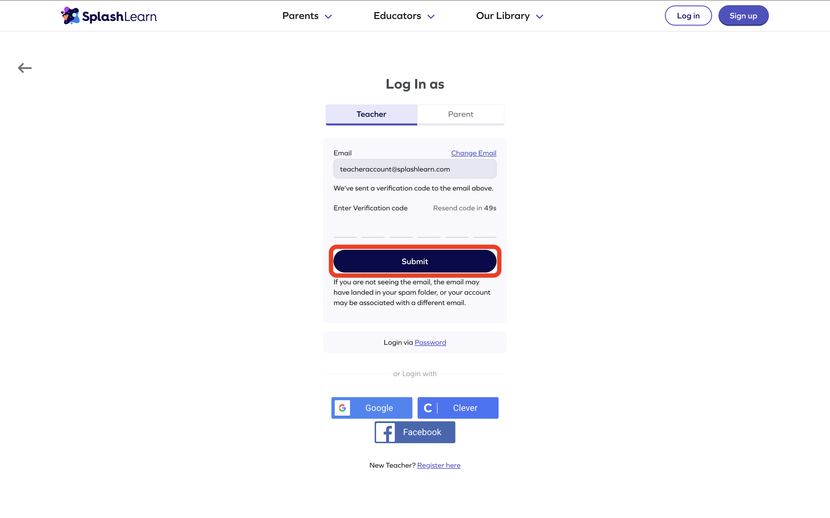 Teacher verification login > enter code .png