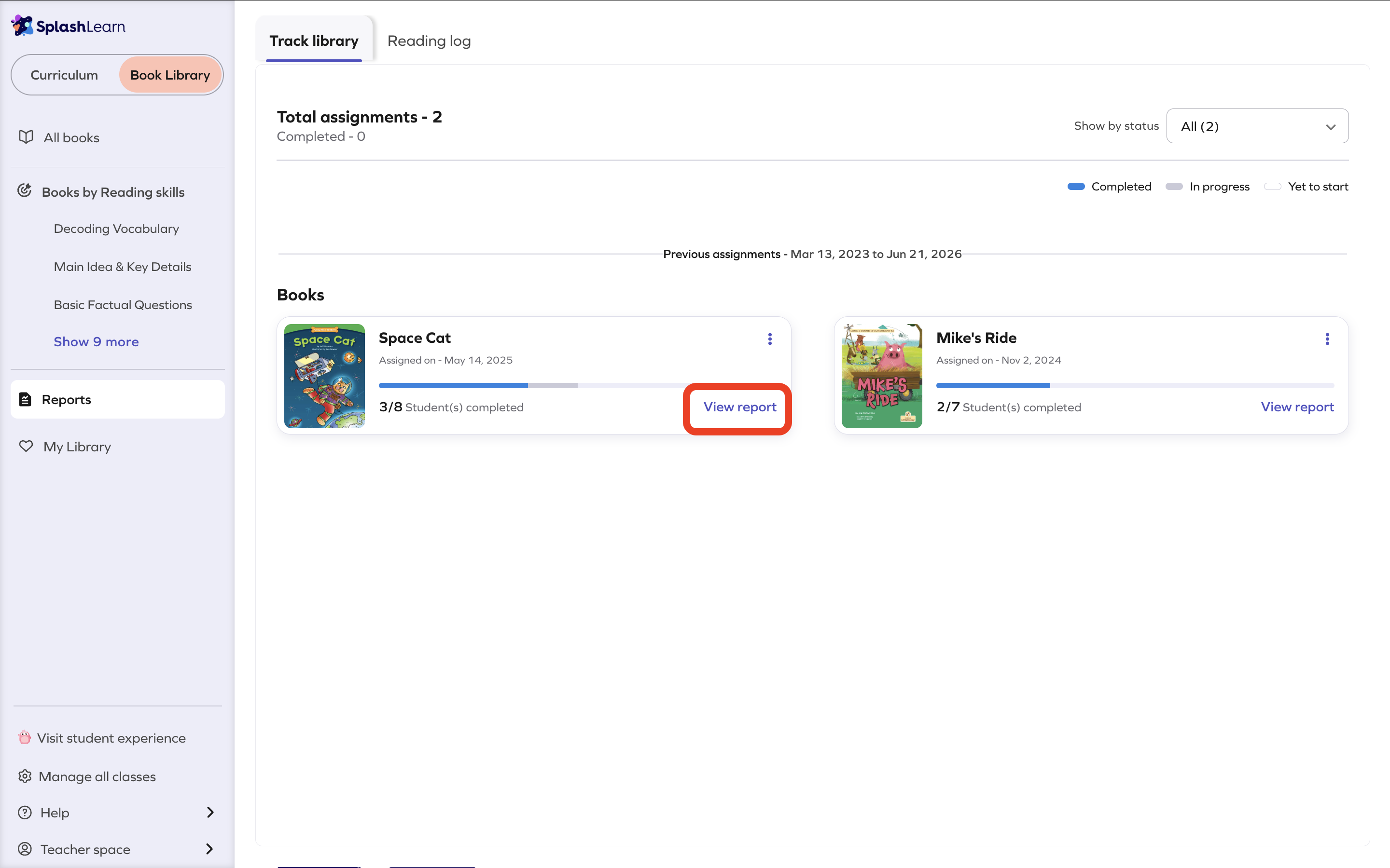 Teacher books > Click View reports.png