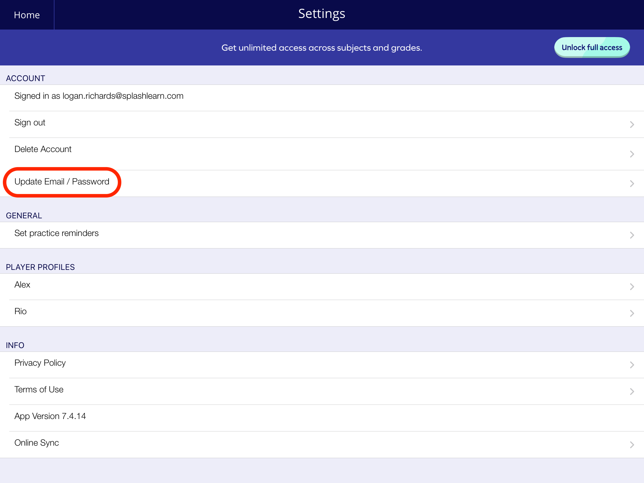 iPad > Click Update Email:password.PNG